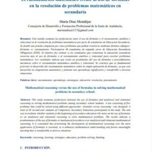 Artículo. El razonamiento matemático frente al uso de fórmulas en la resolución de problemas matemáticos en secundaria